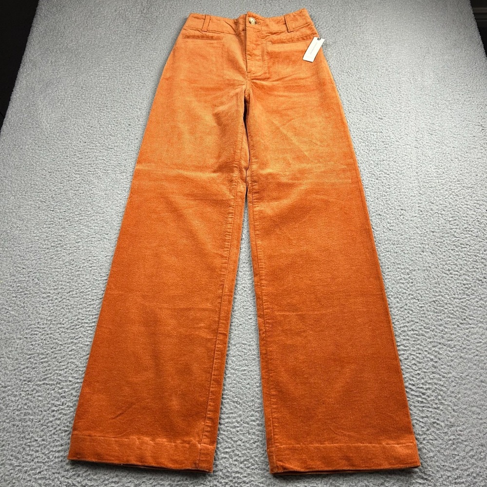 New Anthropologie Maeve Colette Cropped Wide Leg Corduroy Pants Size 26T Orange